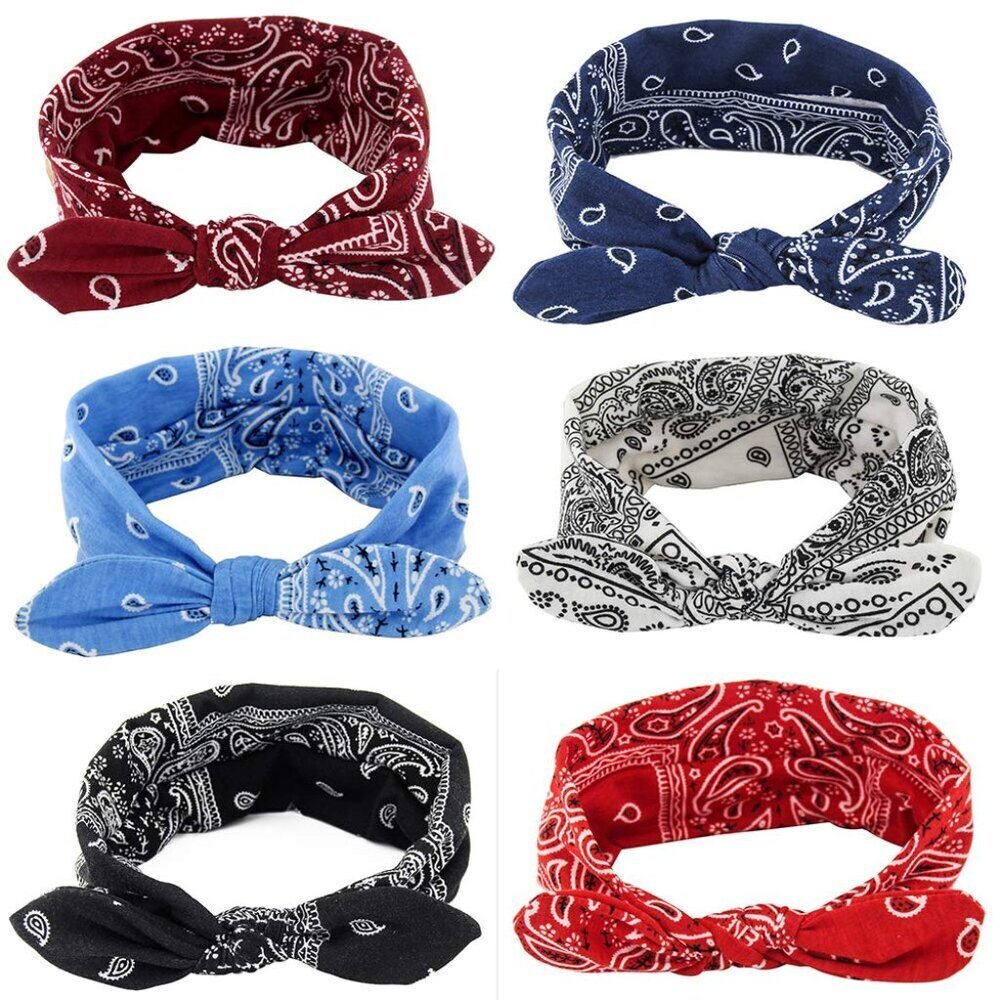 Boho Bow Headbands for Women Vintage Paisley Bandana Flower Printed Hairband Ela